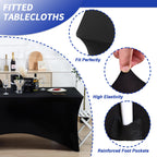 Fixwal 3 Pack 6FT Black Tablecloth Rectangle Spandex Fitted Table Cover