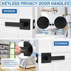 Plustool 1 Pack Matte Black Door Handles, Keyless Interior Door Knobs, Privacy Door Lever Locksets for Bedroom Bathroom, Heavy Duty Square Door Lock, Reversible for Left&Right Handled Doors
