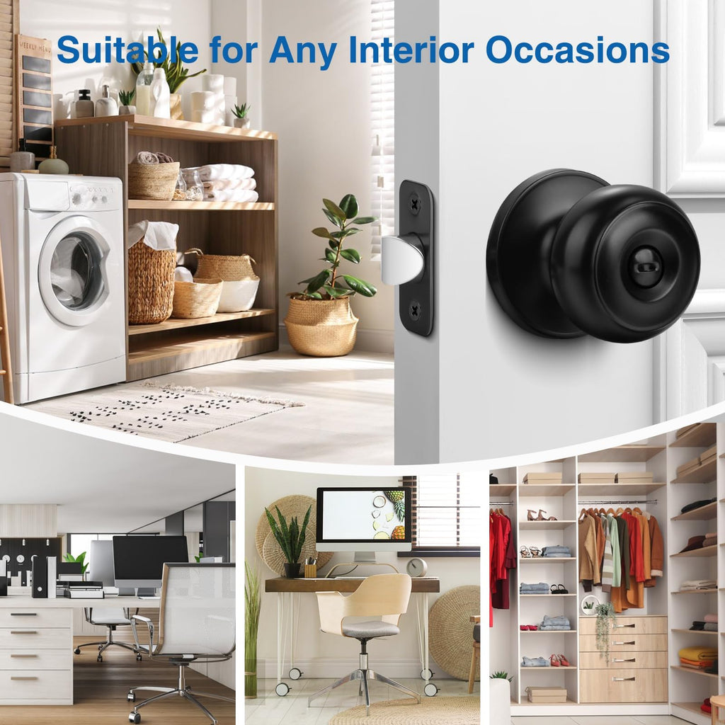 Sopoby Privacy Door Knob, 10 Pack Matte Black Round Keyless Doorknobs Interior/Exterior Lockset, Privacy Locking Door Knobs for Bedroom/Bathroom, Black Modern Design Door Hardware