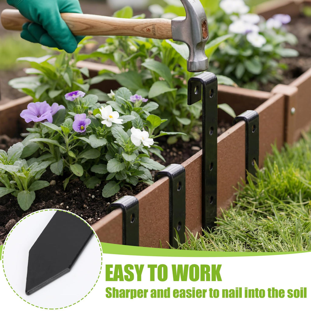 Fumete 36 Pcs 10'' Metal Landscape Stakes Bulk Garden Ground Edging Spikes with Holes Heavy Duty Anchoring Spike Carbon Steel Lawn Stake for Flowerbed Edging Grass Board Barrier Yard(Black)