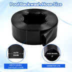 Gonioa 2 inches x 100 FT Heavy-Duty PVC Swimming Pool Backwash Hose, Reinforced Discharge Hose with Clamp for Swimming Pools, Black
