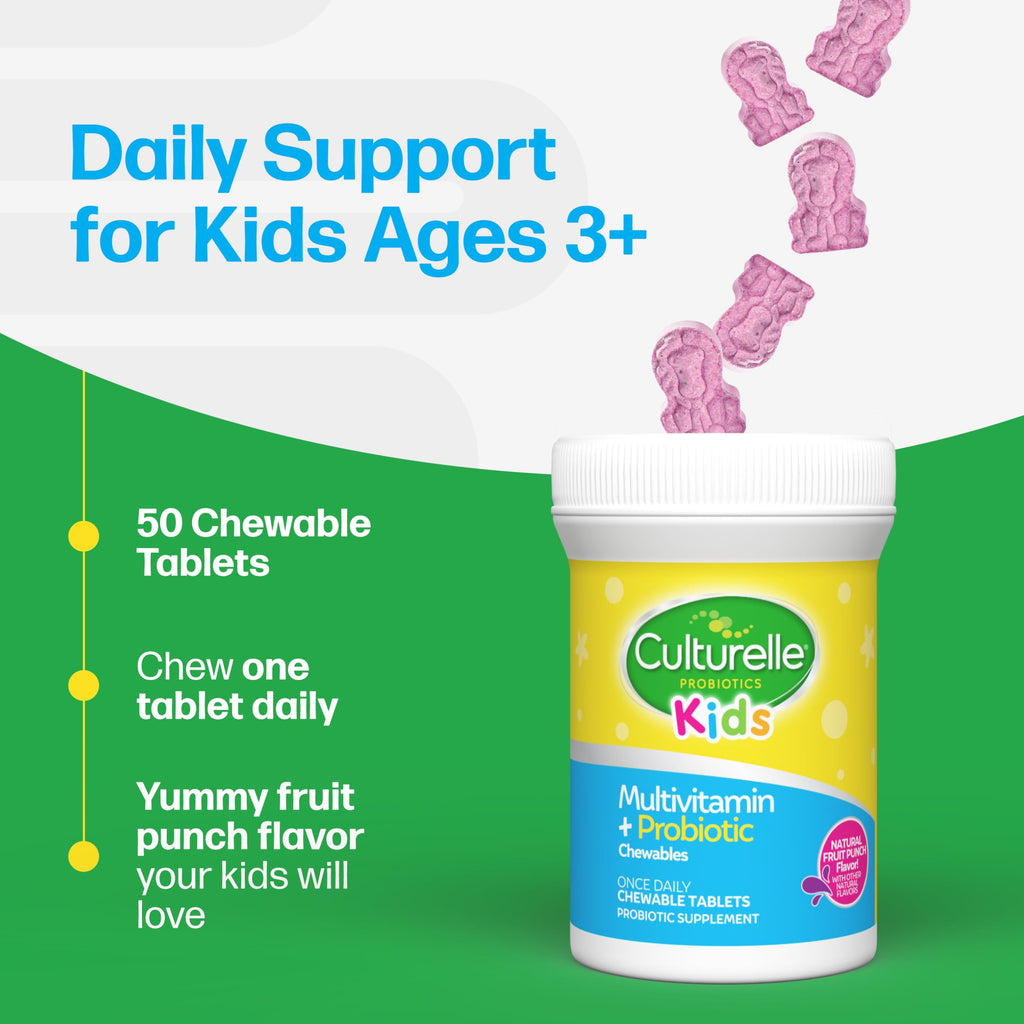 Culturelle Kids Complete Chewable Multivitamin + Probiotic For Kids, Ages 3+, 90 Count, Digestive Health, Oral Health & Immune Support - With 11 Vitamins & Minerals, including Vitamin C, D3 & Zinc