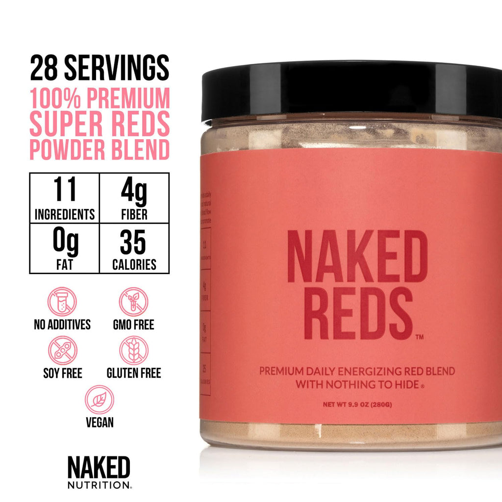 NAKED Reds Superfood Powder - Healthy, Energizing Polyphenol Fruit Powder Mix, No Fillers, No Additives, Vegan, Non-GMO, Gluten Free - 28 Servings