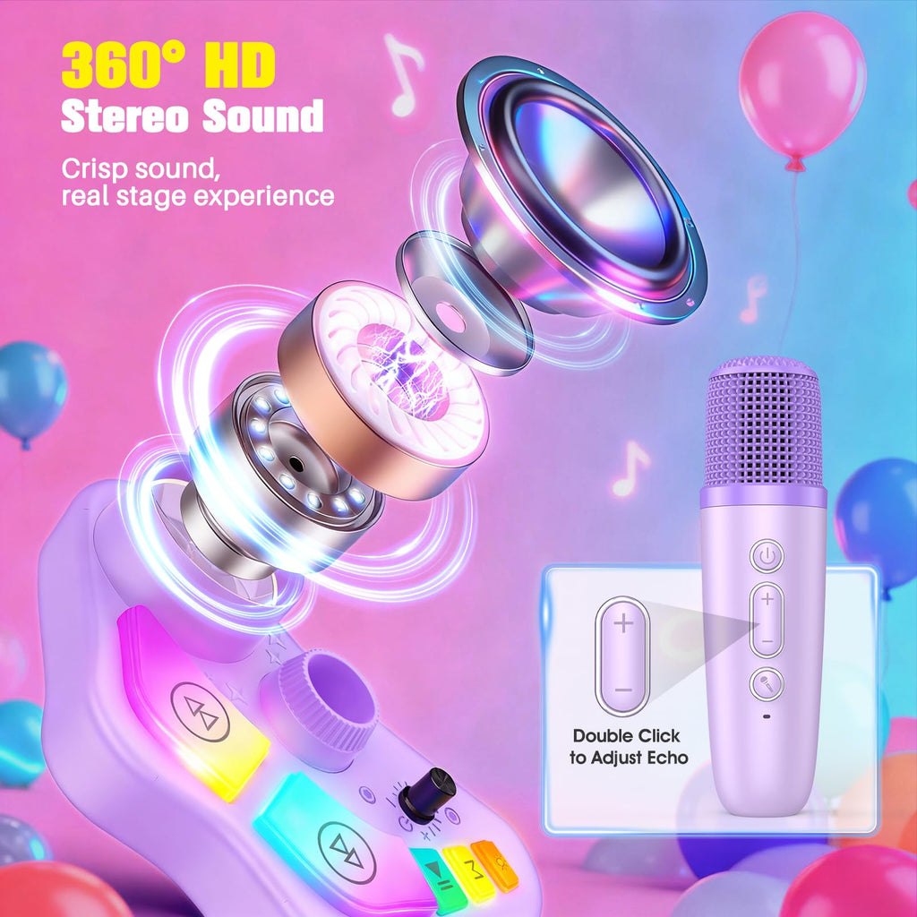 Stand Karaoke Machine for Kids, Christmas Singing Toys Gifts for 3 4 5 6 7 8 Year Old Girls Boys, Rechargeable Kid Microphone Bluetooth Speaker with 2 Mic for Girl Age 4-6 Toddler Birthday Party Toy
