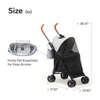 TerraPede 10lbs Ultra-Lightweight Pet Stroller - Compact Folding Umbrella Stroller with Durable Shoulder Strap, 3-Compartment Organizer & Cup Holder - Portable Dog Cat Travel Carriage, Dark Gray