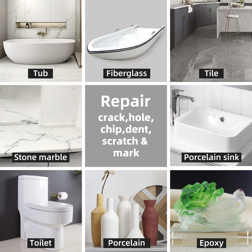 Tub and Fiberglass Shower Repair Kit (Color Match), 3.7oz Porcelain Repair Kit, Porcelain Sink and Acrylic Bathtub Repair Kit White for Cracks Chips Dents Holes Almond/Biscuit/Bone