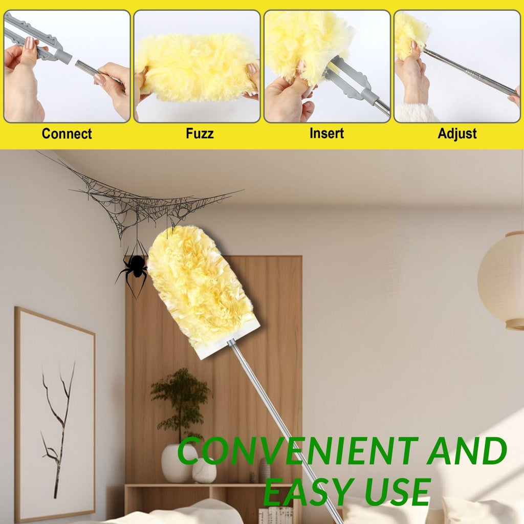 Duster Refills,Static Dust Removal Brush Disposable Replacement Head Compatible with Swiffer Duster Refills for Electronics, Furniture, Blinds, Ceiling Fans (Yellow, 30 Refills+1 Extension Pole)