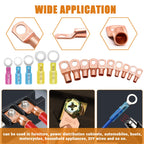 mankk 180PCS Copper Wire Lugs with Tool AWG 2 4 6 8 10 12 14 16 Gauge Battery Terminal Connectors Battery Cable Ends Connectors Copper Ring Terminal Kit with Heat Shrink
