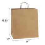BagDream Kraft Paper Bagsr 50Pcs 14x10x15.75 Ultra Wide Large Paper Gift Bags with Handles for Takeouts, Parties, Shopping, Food Packing, Recyclable Food Service Bags Brown Paper Grocery Sacks
