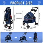 sxvbdway 4 Wheels Pet Stroller for Medium Small Dog up to 50lbs, Dog Cat Stroller, Outdoor Travel Pet Folding Strollers, Cat Cage Strollers with Cup Holder, Breathable and Visible Mesh (1 Set-Blue)