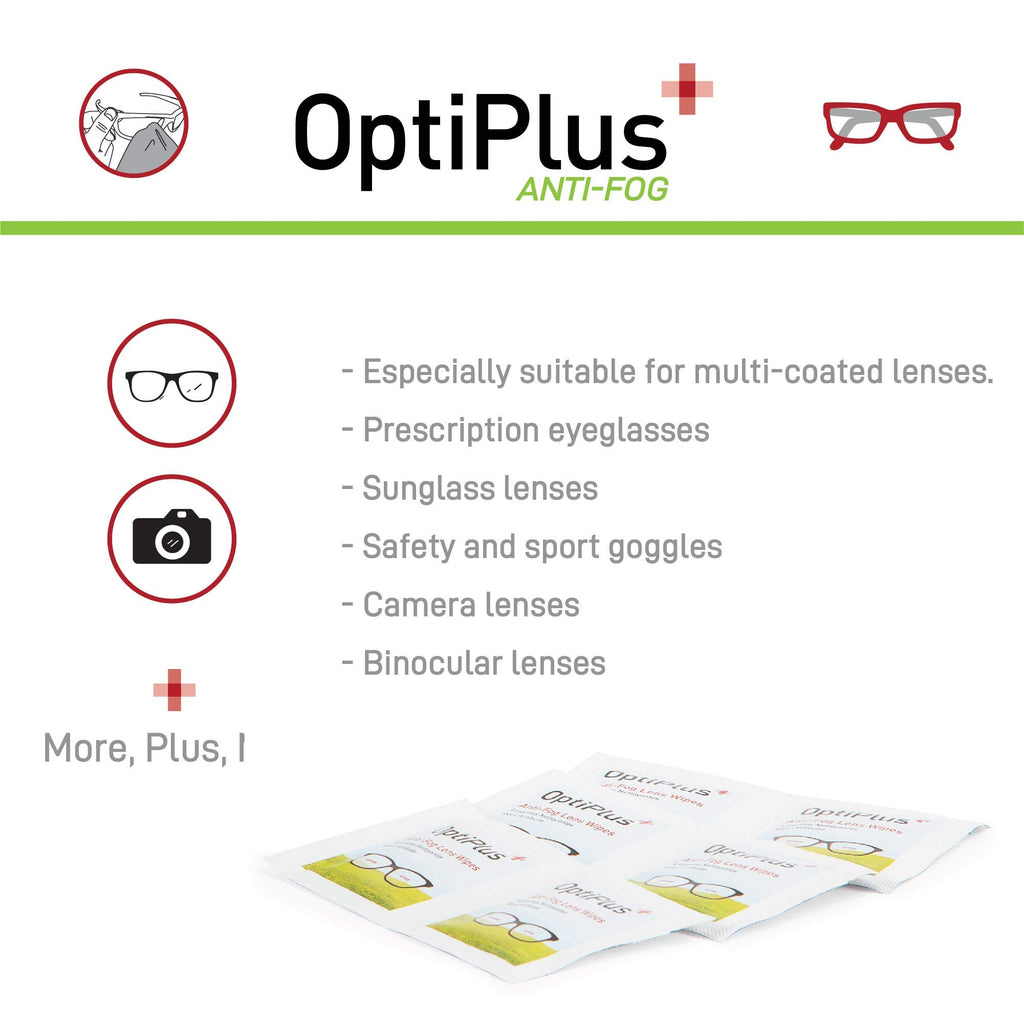 OptiPlus Anti Fog Lens Wipes l Pre-Moistened l Cleaning Wipes for Glasses, Laptops Screens, Smart Phones, Optical Lens, Goggles, and Watch Screen l Quick-Dry & Scratch-Free l Two Pack of 100 Pack
