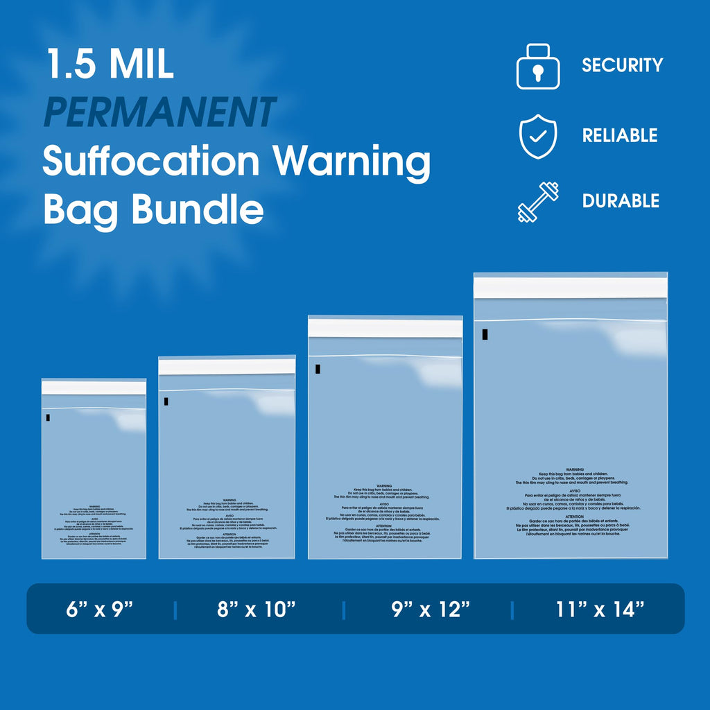 Poly Bag Bundle Combo Pack of 400-6X9, 8X10, 9X12, 11X14 Self Seal