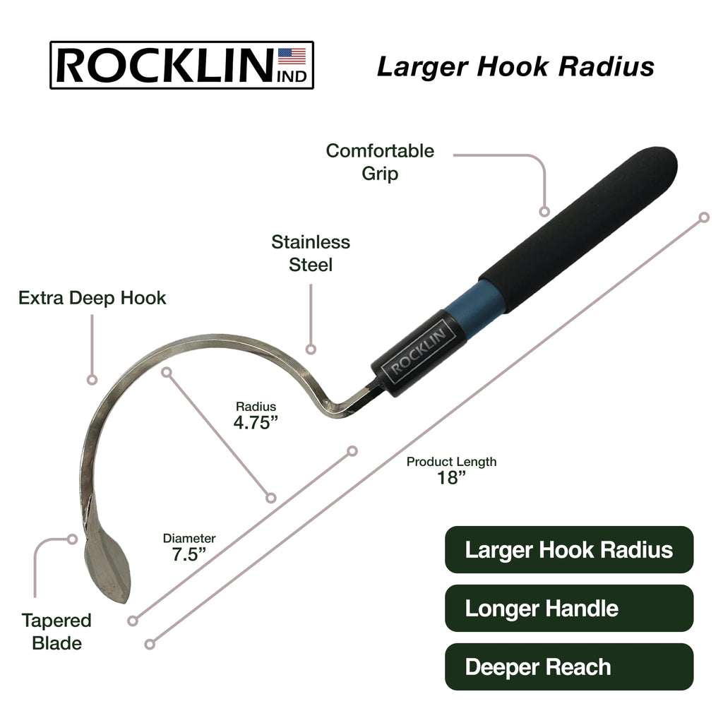 Rocklin Hook Cultivator Stainless Steel Blade Heavy-Duty Garden Hand Tool for Weeding, Digging & Soil Loosening