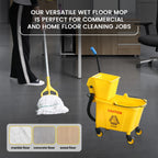 35Qt Commercial Mop Bucket with Side Press Wringer on Wheels and Drain Hose