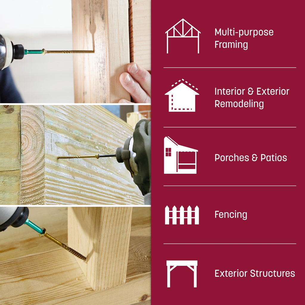 GRK Fasteners R4™ #9 x 2-1/2 Inch, Multi-Purpose Framing Screws, 575 PCS, Rust Resistant Climatek™ Coating, Outdoor Fencing and Deck Screws, Fast Bite Tip, Star Drive Recess, T-25 Bit Included, Gold