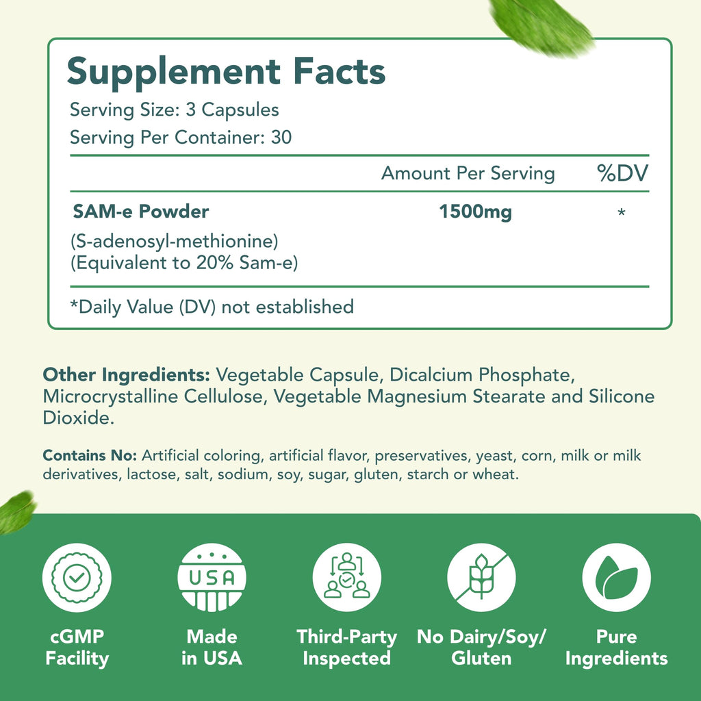 HealthyWayRx 1500mg SAM-e Supplement - High Strength S-Adenosyl-L-Methionine Capsules 1500mg per Serving for Joint Brain Liver and Mood Support - Non-GMO High Absorption Same Supplement (90 Count)