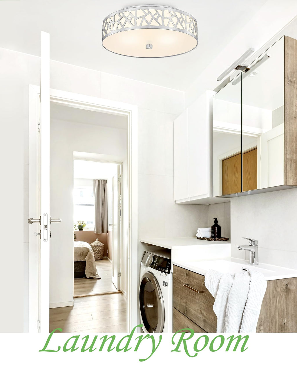 VICNIE 3-Light Flush Mount Ceiling Light, 16 Inch Modern Light Fixture with Brushed Nickel Metal and Frosted Glass Shade for Bedroom, Hallway, Kitchen