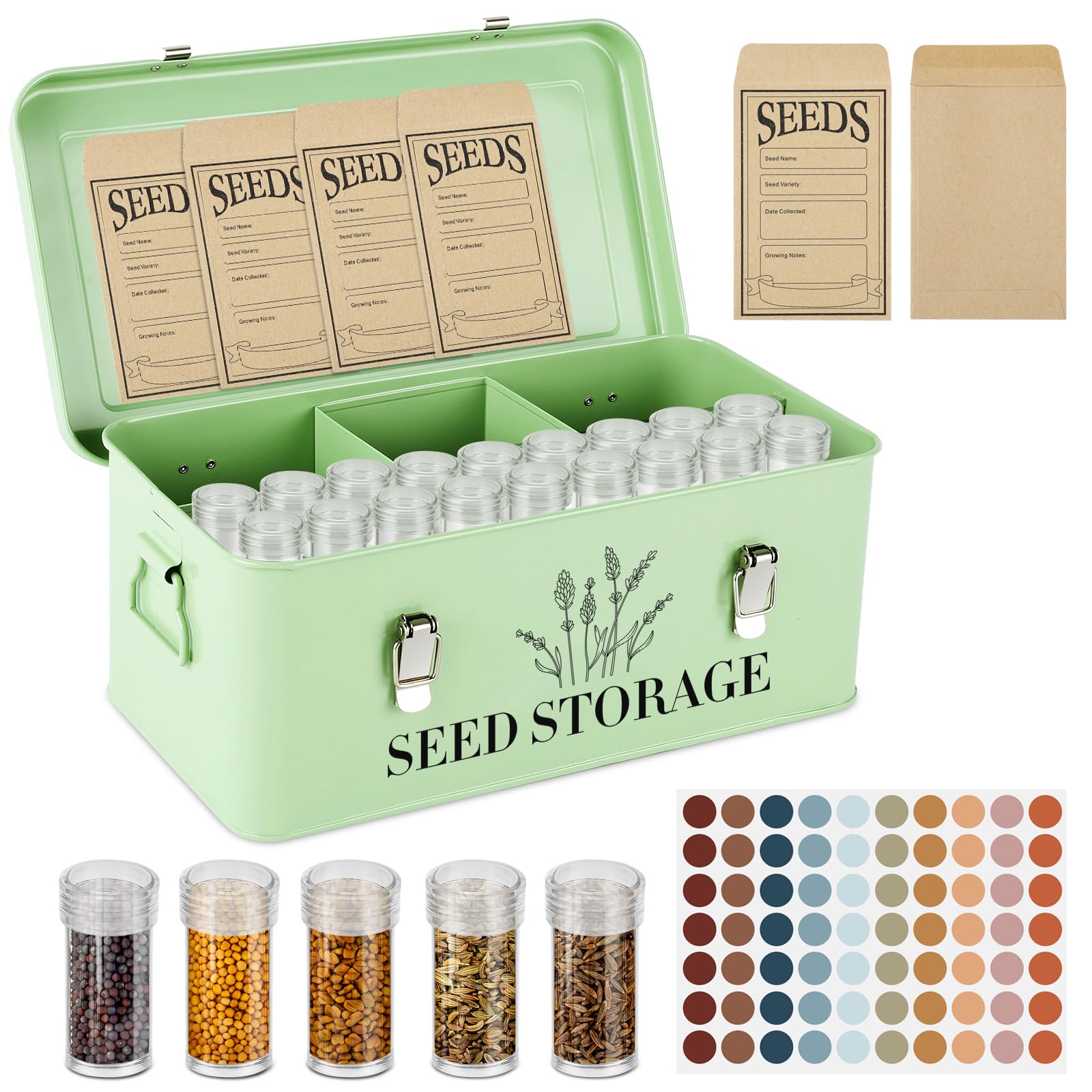 Seed Storage Box , Metal Seed Organizer Saving Box, Seeds Packet Container