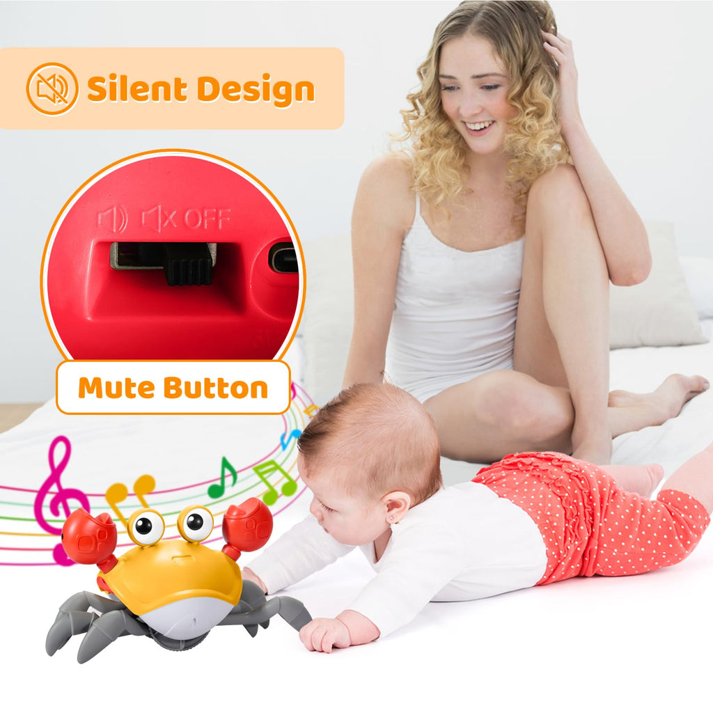Plnmlls Crawling Crab Baby Toy - Tummy Time Toys-with Music and LED Light,Built-in Rechargeable Battery and Volume Can be Turned Off for 0-6 6-12 12-18 36 Months Walking Toddler Birthday Gift(Orange)