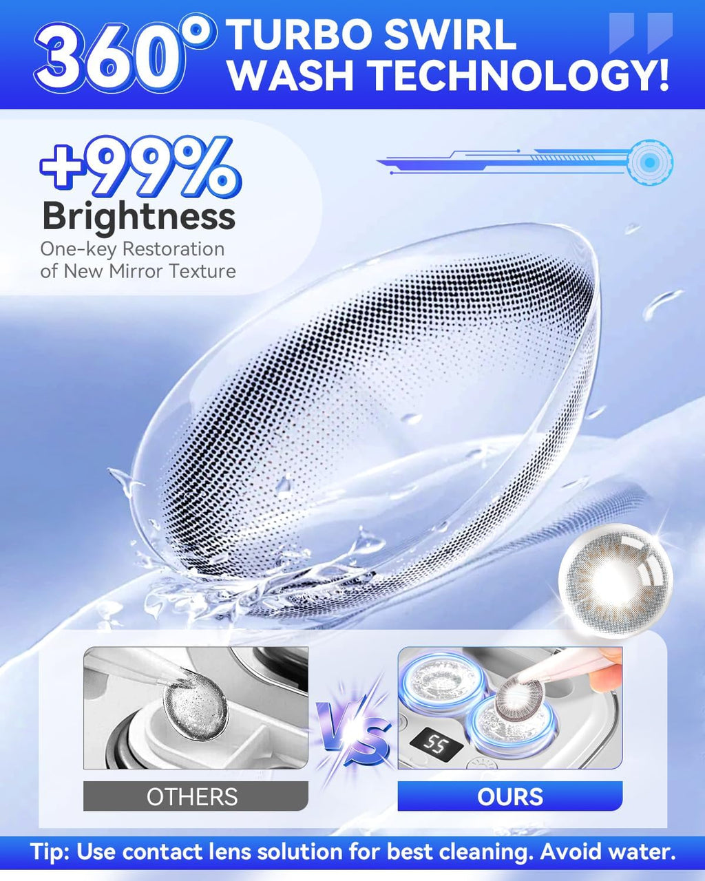 2025 Upgraded Ultrasonic Contact Lens Cleaner【50KHz Germany Super Motor】【Top1 Intelligent Chip-Smart Modes】 Gentle Cleaning & 99% Brightness, Portable Soft Contact Lens Care Tools Home Travel (Grey)