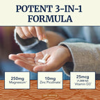 Magnesium Zinc & Vitamin D3 | 260MG Complex | High Absorption Mag Citrate, Glycinate & Malate | Muscle, Nerve Function & Bone Health Support | Zinc and Magnesium Supplement with VIT D3 | 60 Ct.