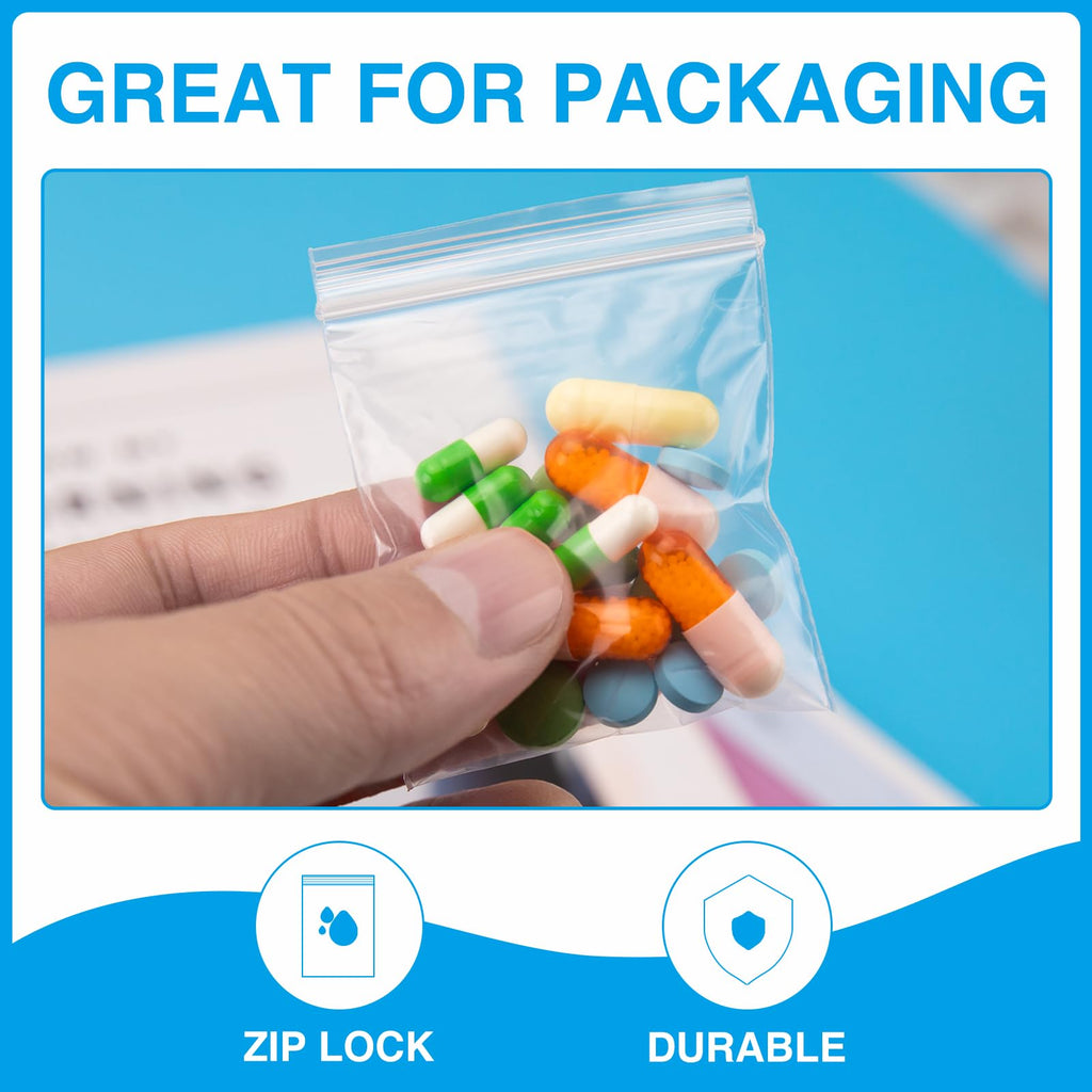 Aubeco 1200Pcs 2" x 2" Plastic Zip Bags, Clear, 2 Mil Thick