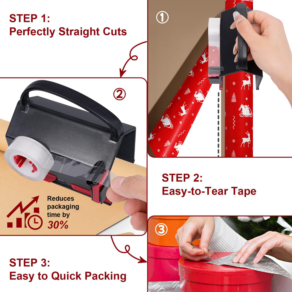 2-in-1 Wrapping Paper Cutter & Tape Dispenser, with 4 Tapes & 2 Blades ﻿ ﻿