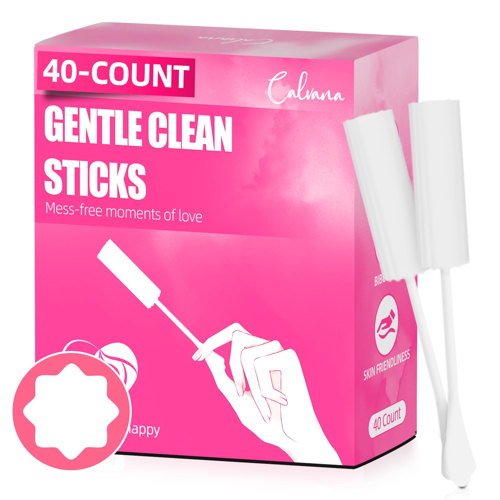(40-Pack) Calvana White Drip Sticks for Females, Drip Stick Absorbing Sponge, Awkward Essentials, Soft and Comfortable Design, Long Handle Easy Grip, Individually Packaged