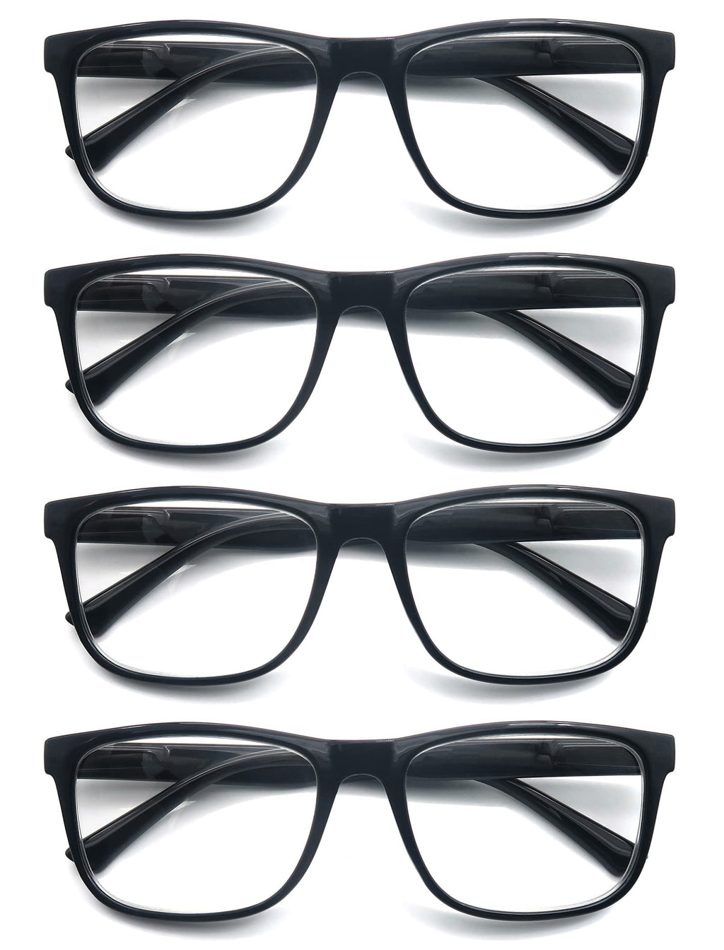 OLOMEE Reading Glasses 1.50 Oversized Large Square Men Readers Black Frame 4 Pack,Comfy Lightweight Eyeglasses for Reading Flexible Spring Hinge