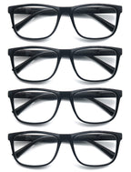 OLOMEE Reading Glasses 1.50 Oversized Large Square Men Readers Black Frame 4 Pack,Comfy Lightweight Eyeglasses for Reading Flexible Spring Hinge