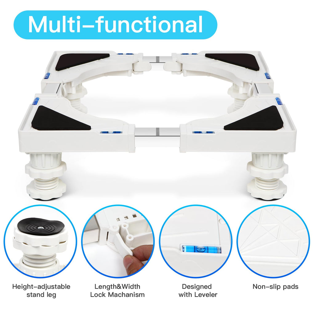 Nefish Mini Fridge Stand Adjustable Refrigerator Stand with 4 Strong Feet Universal Appliance Stand Base Heavy Duty Washer and Dryer Stand Laundry Pedestal Multi-Functional Base (White)