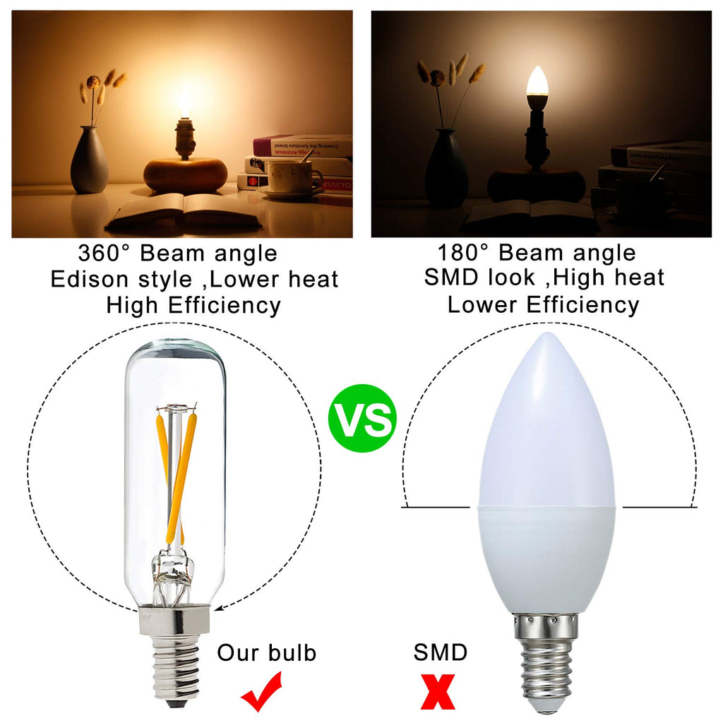 LiteHistory Dimmable T6 led Bulb 25W Candelabra led 2700K Clear 200lm 2W e12 T25 led Bulb 6Pack
