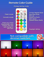 ILC RGB LED Light Bulb, A15 Color Changing 40W Equivalent, 5700K Daylight White, 450LM 5W E26 Screw Base RGBW, Mood Light Bulb - 12 Color Choices - Timing Infrared Remote Control Included (4 Pack)