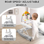 Boyro Baby Baby Walker, 5-in-1 Baby Walkers for Boys and Girls 6-12 Months with Bouncer, Removable Footrest, Feeding Tray & Music, Foldable & Adjustable Activity Walker for 6-18 Months Toddler Infant