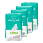 Amazon Basics Ultra Thin Pads with Flexi-Wings for Periods, Long Length, Super Absorbency, Unscented, Size 2, 128 Count, 4 Packs of 32
