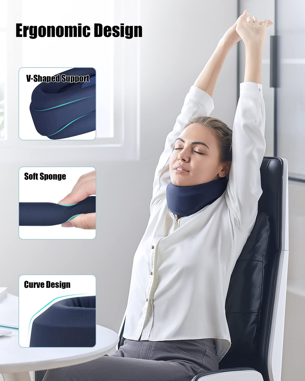 BLABOK Neck Brace for Sleeping - Cervical Collar Relief Neck Pain and Neck Support Soft Foam Wraps Keep Vertebrae Stable for Relief of Cervical Spine Pressure for Women & Men Prussian Blue Medium Size