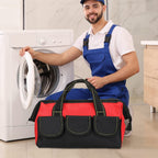Sanwuta 3 Pack Tool Bag for Men with Waterproof Hard Bottom, Heavy Duty Tool Bag Wide Mouth Tote for Various Instrument, Electrician Carpenter Mechanic(Blue, Red, Yellow,13 Inch,Classic)