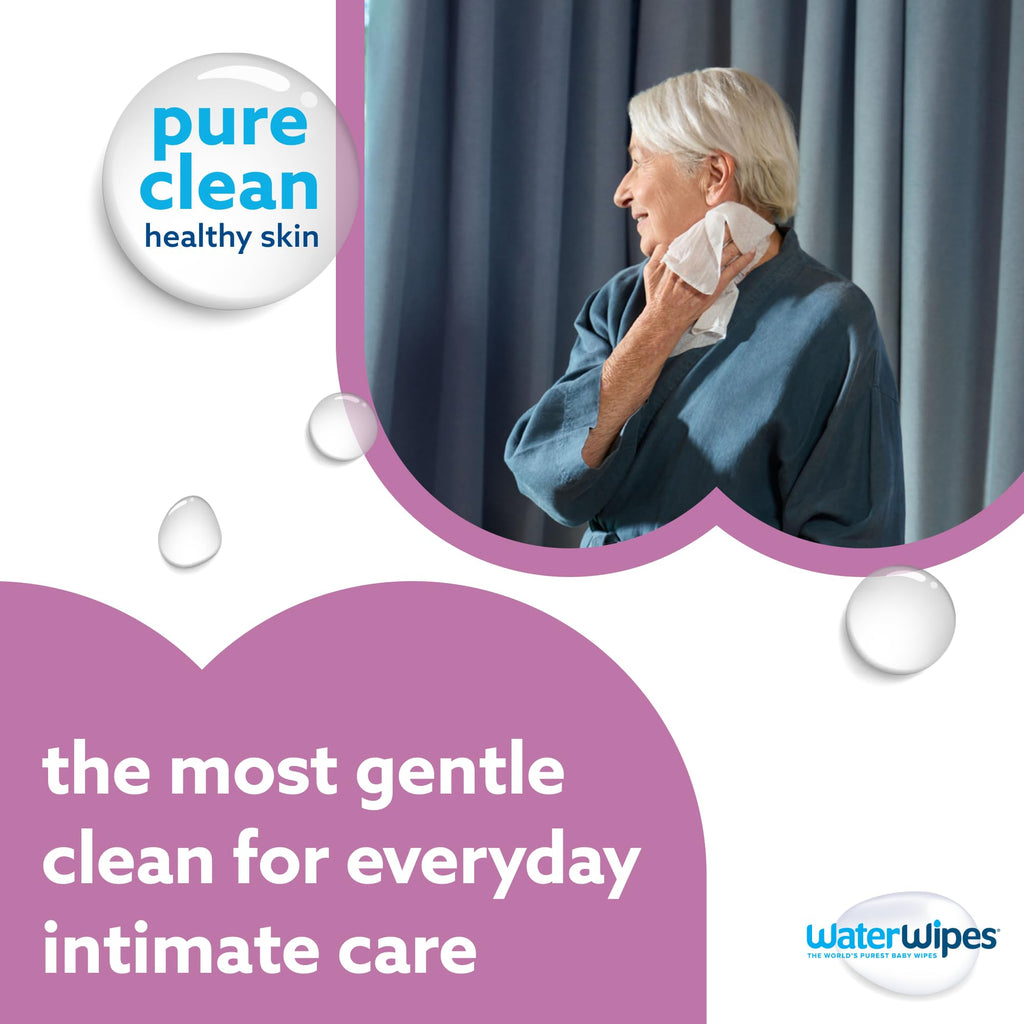 WaterWipes Adult Care Sensitive Body & Intimate Hygiene Wipes, 720 Wipes (24 Packs), Extra Large Textured, 99.9% Water-Based, For Everyday Personal Uses