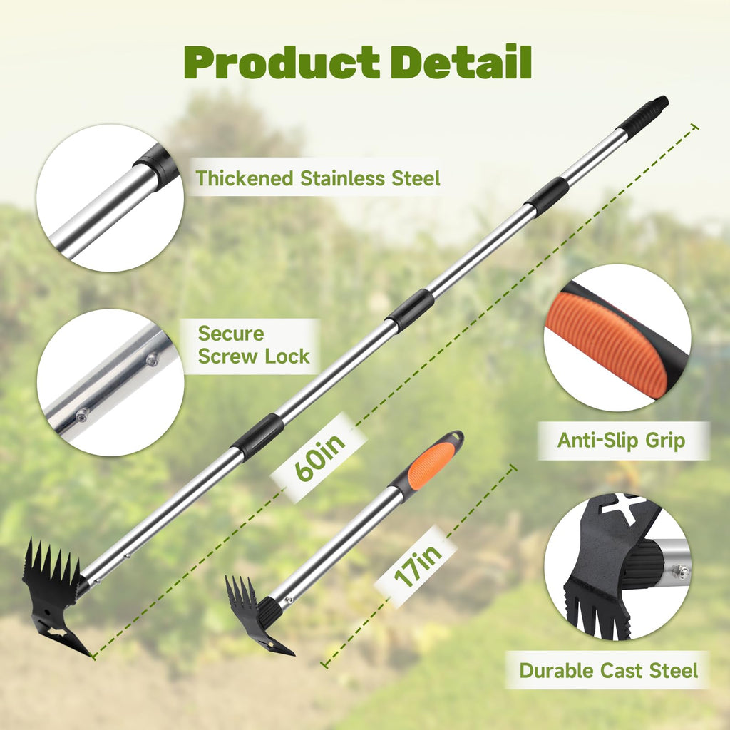 60" Weed Puller Tool with Long Handle and 17" Weeding Tools Gardening Set