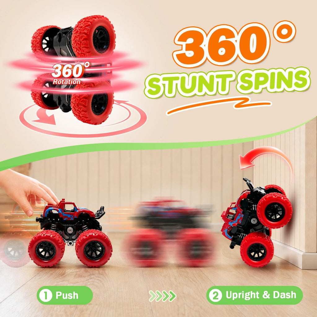 taessv Monster Truck Toys, 4 Pack Friction Powered Toy Cars Push and Go Truck Toys for Toddlers Kids Ages 2-4 3-5 4-7 Best Christmas Birthday Gift Party Favors for Boys and Girls 2 3 4 5 6 7 Year Old