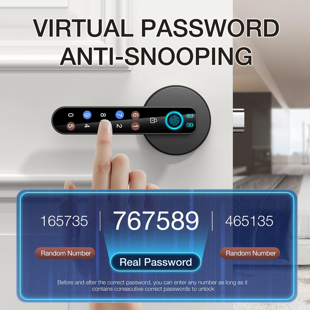 Fingerprint Door Lock- Smart Door knob,biometric Door Lock，with passcode keypad keyless Entry Door Handle，for Bedroom Home Hotel Office Apartment (Black with APP)