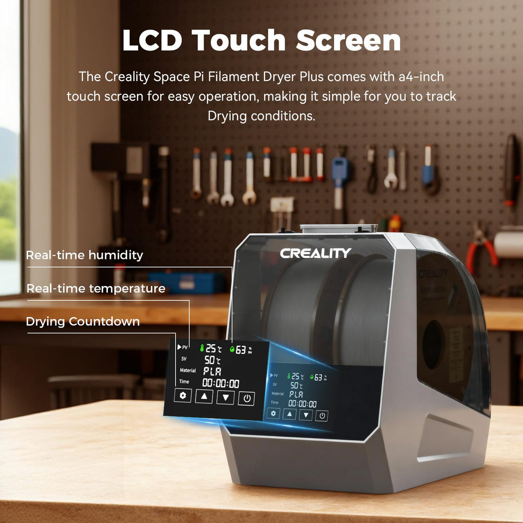 2026 New Official CREALITY Space Pi Filament Dryer Plus, 2 Spools Double 360° 160W PTC Fast Heating 3D Printer Filament Dryer Box, 4''LCD Touch Screen, One-Key Set Filament Drying for PLA PETG ABS TPU