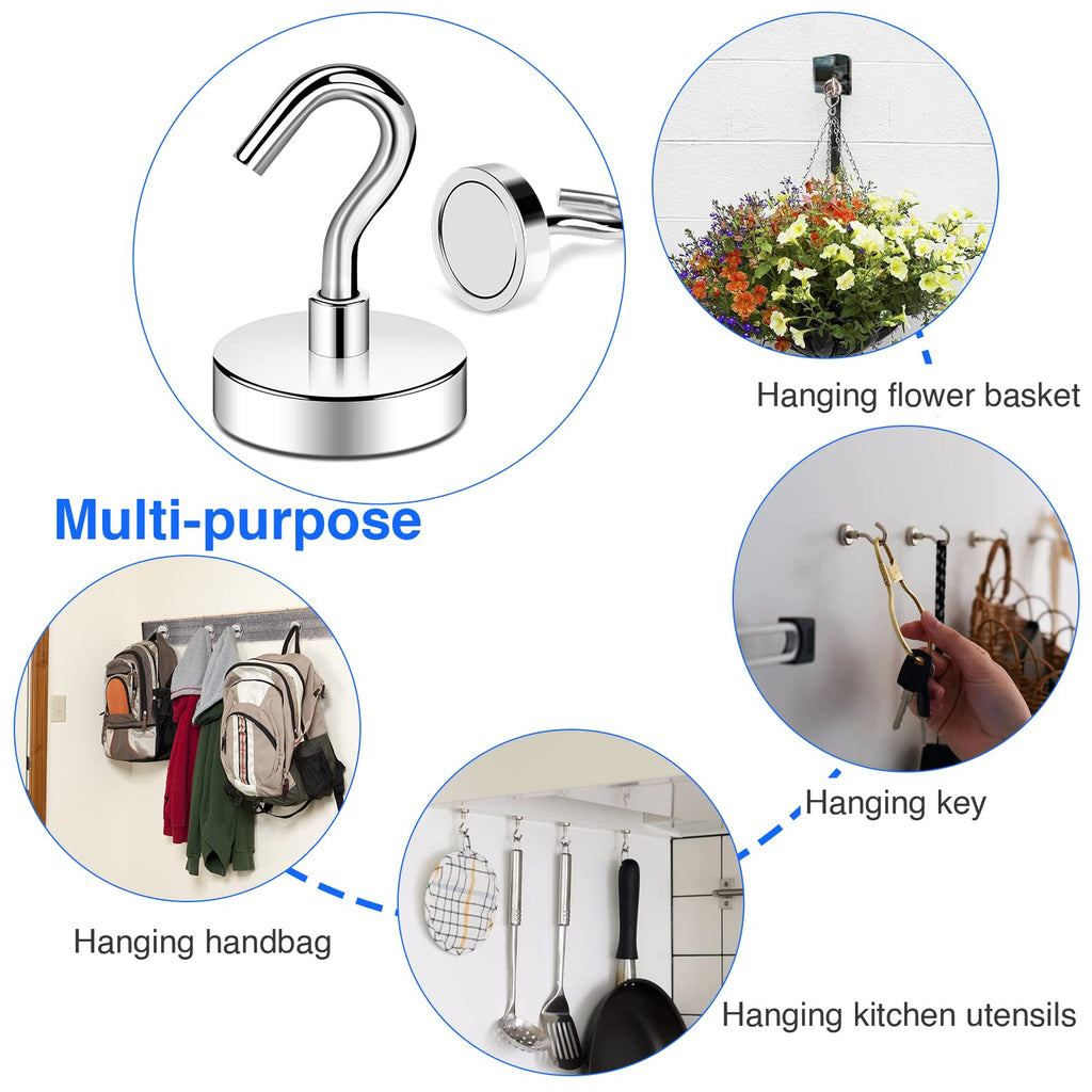 DIYMAG Magnetic Hooks,85lbs Heavy Duty Magnets with Hook Silver 6 Pack