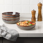 KYBSCZ 30oz Ceramic bowls set of 4-8" serving bowls for Kitchen,Pasta,Salad-Dishwasher & Microwave Safe Perfect for Housewarming, Thanksgiving, Christmas-Caramel Brown