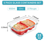 Vtopmart 5Pack 22oz Glass Storage Containers with Lids, Grey