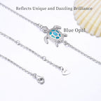 PUPILLEMON 925 Sterling Silver Blue Opal Sea Turtle Anklet for Women