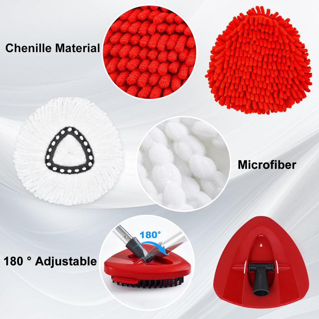 Hezane Mop Heads Replacement Compatible with O-Cedar EasyWring 1-Tank System, Includes 2 Microfiber + 2 Chenille Refills + 1 Scrub Brush + 1 Spin Mop Base for Hard Floor Cleaning