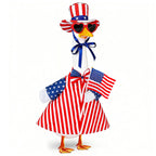 bomis Veterans Day Patriotic Porch Goose Outfits for 23 Inch Lawn Statue – Veteran Tribute Goose Costume with Red Heart Sunglasses, Star‑Striped Top Hat, Handheld American Flag