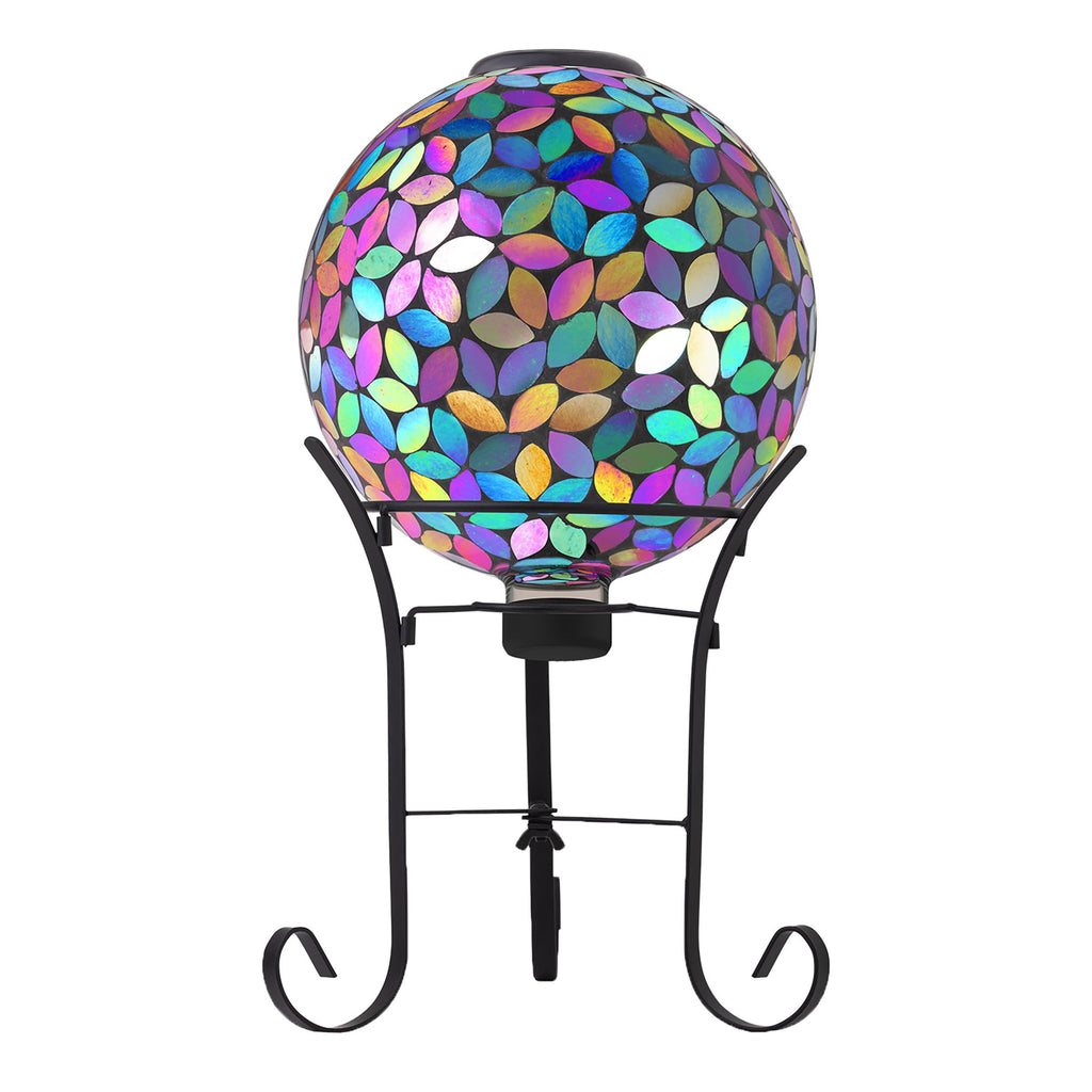 Alpine Corporation GRS122A-SLR Indoor/Outdoor Glass Solar Powered Mosaic Gazing Globe Yard Decoration, 10", Purple