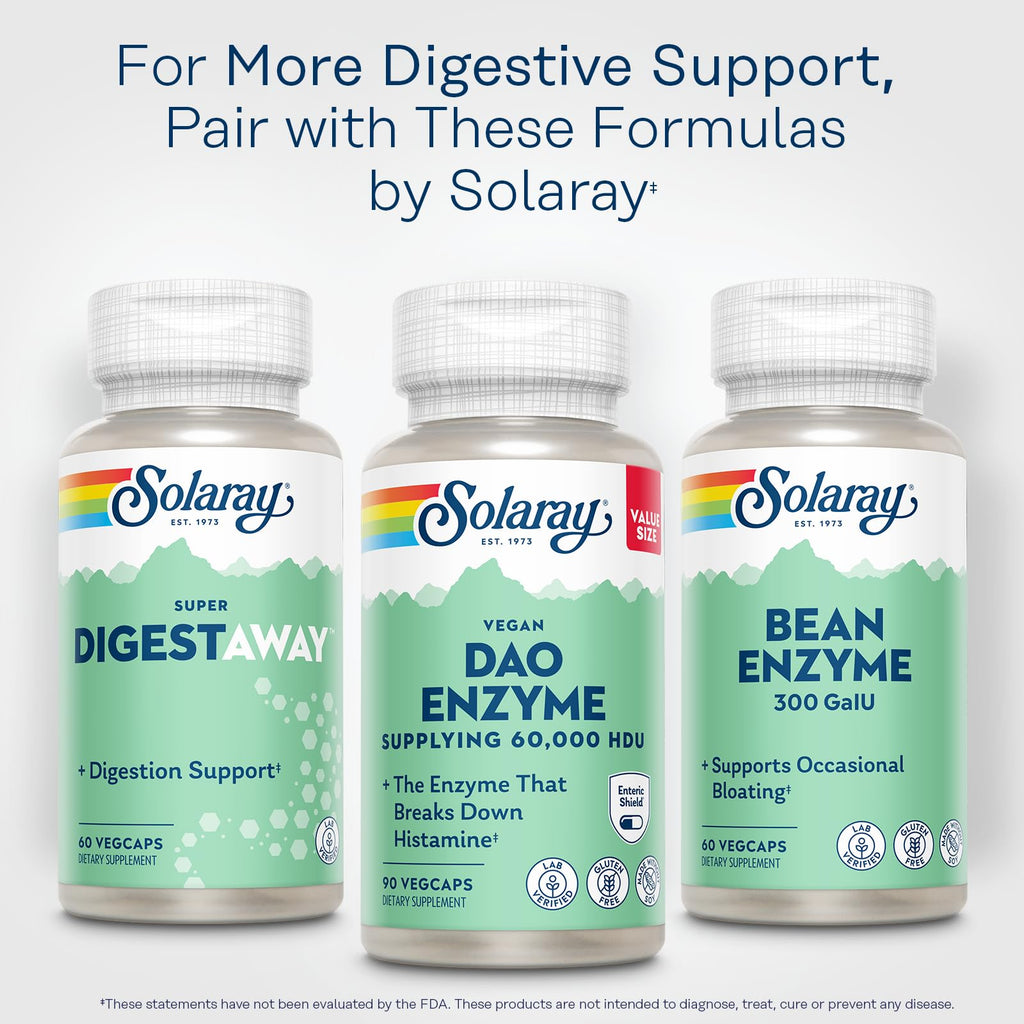SOLARAY DAO Enzyme - Breaks Down Histamine - 60,000 HDU - Vegan, Gluten Free, Lab Verified - 90 Servings, 90 VegCaps